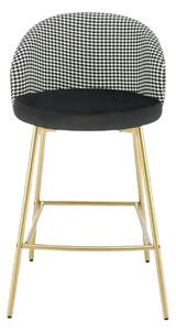 Scaun bar H113, negru/gri/auriu, stofa catifelata/otel, 47x55x85 cm