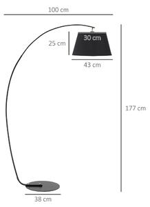 HOMCOM lampa arcuita de podea abajur metal, 100x43x177 cm | AOSOM RO