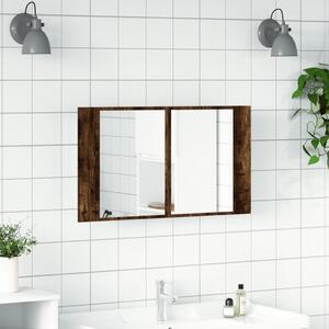 Dulap de baie cu oglindă și LED, stejar fumuriu, 80x12x45 acril