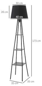 HOMCOM Lampă de Podea cu Rafturi și Întrerupător cu Pedală, Dulie E27, Design Modern, 35x35x173 cm, Negru | Aosom Romania
