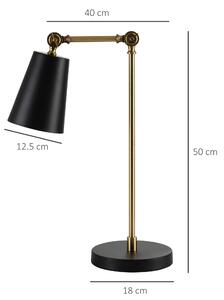 HOMCOM Lampa de Noptiera cu Abajur Reglabil, Lampa de Masa Moderna din Metal Negru si Auriu, 40x18x70cm