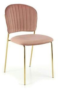 Scaun tapitat K499, roz/auriu, stofa catifelata, 47x56x85 cm