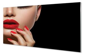 Tablouri pe sticlă Femeia roșu buzele și unghiile