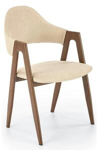 Scaun tapitat modern K344, bej/nuc, stofa clasica/metal, 51x57x82 cm
