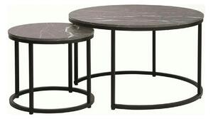 Set 2 masute cafea DION, negru cu efect de marmura/negru, PAL laminat/