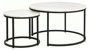 Set 2 masute cafea DION, alb cu efect de marmura/negru, PAL laminat/me