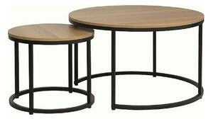 Set 2 masute cafea DION, stejar/negru, PAL laminat/metal