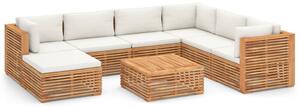 Set mobilier grădină cu perne crem, 8 piese, lemn masiv de tec