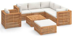 Set mobilier de grădină cu perne crem 8 piese lemn masiv de tec