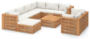 Set mobilier grădină cu perne crem, 10 piese, lemn masiv de tec