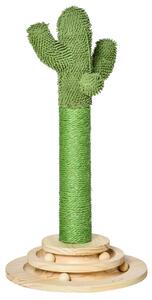 Arbore de Zgariat PawHut pentru Pisici Adulte si Pisicute in Forma de Cactus, Franghie de sisal si Baza cu Mingii din Lemn, 32x32x60cm, Verde