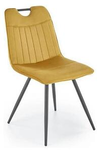 Scaun tapitat K521, galben mustar/negru, stofa catifelata, 46x58x83 cm