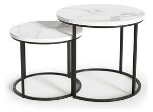Set 2 masute cafea OREO, alb cu efect de marmura/negru