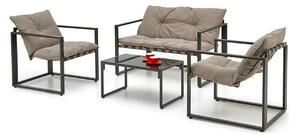 Set gradina SHARK, cappuccino/negru, otel/stofa/sticla, cu masuta, 2 s