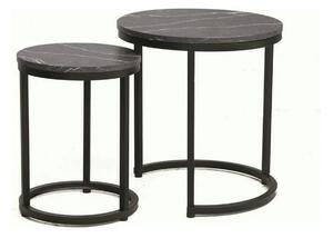 Set 2 masute cafea HOLA, negru cu efect de marmura/negru, PAL laminat/