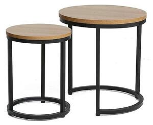 Set 2 masute cafea HOLA, stejar/negru, PAL laminat/metal