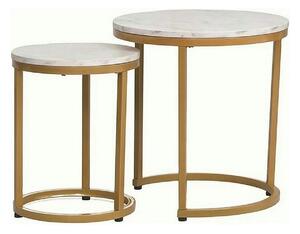 Set 2 masute cafea HOLA, alb cu efect de marmura/auriu, PAL laminat/ot