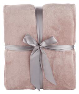 TEMPO-KONDELA LUANG, pătură de pluş cu pompoane, roz pudră, 150x200 cm