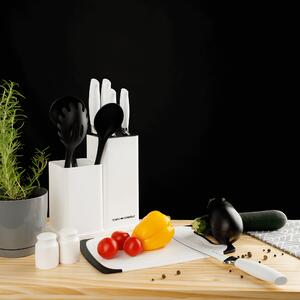 TEMPO-KONDELA KAHON, set de cuţite şi unelte de bucătărie, 10 buc., într-un suport, alb