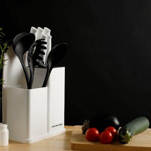 TEMPO-KONDELA KAHON, set de cuţite şi unelte de bucătărie, 10 buc., într-un suport, alb