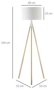 HOMCOM Lampă de podea modernă cu abajur din material textil și bază trepied lampă pentru camera de zi și dormitor, alb și auriu