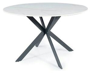 Masa TALIA, alb cu efect de marmura/negru mat, ceramica/metal, 120x120