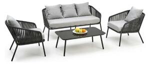 Set gradina ROCCA, gri, sticla/otel/stofa, cu masuta, 2 scaune si cana