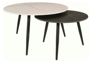 Set 2 masute cafea KORA B, alb cu efect de marmura/negru cu efect de m