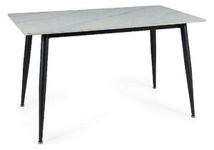 Masa RION, alb cu efect de marmura/negru mat, ceramica/metal, 130x70x7