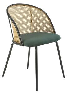 Scaun K508, verde inchis/negru, stofa catifelata/rattan sintetic, 54x5