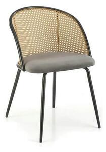 Scaun K508, gri/negru, stofa catifelata/rattan sintetic, 54x57x78 cm