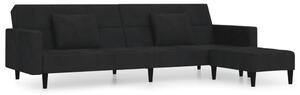 Canapea extensibilă, 2 locuri, 2 perne&taburet, negru, catifea