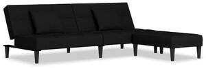 Canapea extensibilă 2 locuri, 2 perne/taburet, negru, catifea