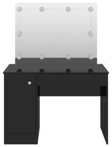 Masă de machiaj cu lumini LED, negru lucios, 110x55x145 cm, MDF