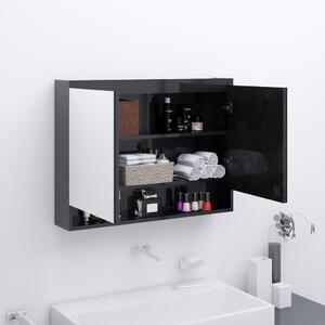 Dulap de baie cu oglindă, negru strălucitor, 80x15x60 cm, MDF