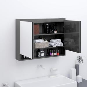Dulap de baie cu oglindă, gri strălucitor, 80x15x60 cm, MDF