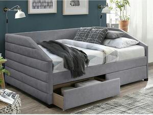 Pat tip divan NADIA 120x200, stofa catifelata gri, cu somiera si serta