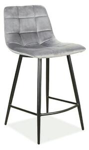 Scaun bar MILA H-2, gri/negru, stofa catifelata/metal, 43x38x87 cm