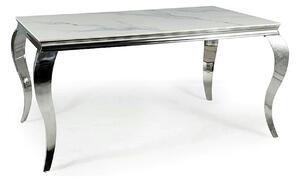 Masa PRINCE, alb cu efect de marmura/crom, ceramica/metal, 150x90x75 c