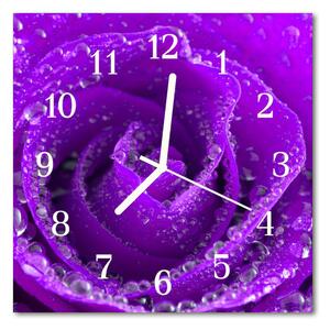 Ceas de perete din sticla pătrat Rose Flori & Plante Purple