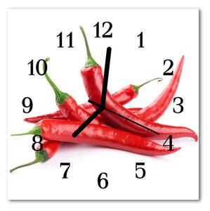 Ceas de perete din sticla pătrat Chillies Bucătărie Roșu