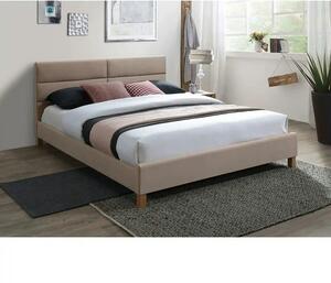 Pat tapitat lemn SIERRA 160x200, stofa catifelata bej deschis - Bluvel