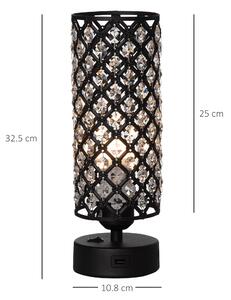 HOMCOM Lampa de Masa Eleganta cu Abajur din Cristal si 2 Porturi USB, Lumina Reglabila Touch, Design Modern, Ф10,8x30 cm, Negru | Aosom Romania