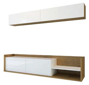 Mobilier living KALE, alb/stejar, PAL melaminat, 2 piese