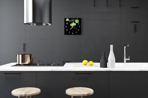 Ceas de perete din sticla pătrat Lime Bucătărie verde, negru