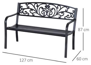 Outsunny Banca de gradina din metal cu spatar decorat, 127x60x87cm – negru | Aosom RO
