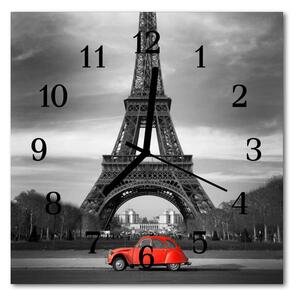 Ceas de perete din sticla pătrat Turnul Eiffel mașină de oraș roșu