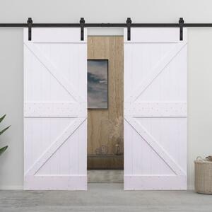 Ușă glisantă cu set feronerie, alb, 90x210 cm, lemn masiv pin