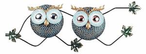 Decoratiune perete OWL 3, abastru/auriu, metal, 77x28 cm