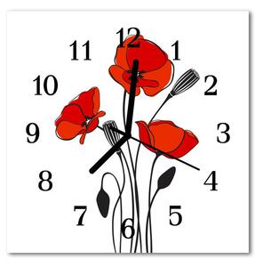 Ceas de perete din sticla pătrat Poppy Flori & Plante Red